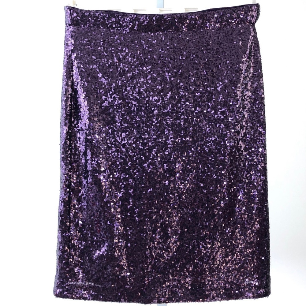 Liz Claiborne Petite Plus Purple Sequin Elastic Band Mid Length Party Skirt PXL